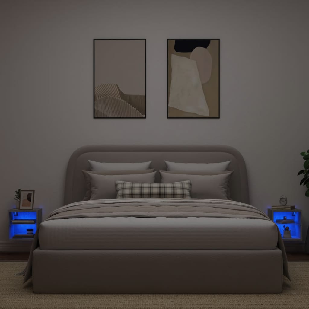 2 db betonszürke fali TV-szekrény LED-ekkel 30 x 28,5 x 30 cm