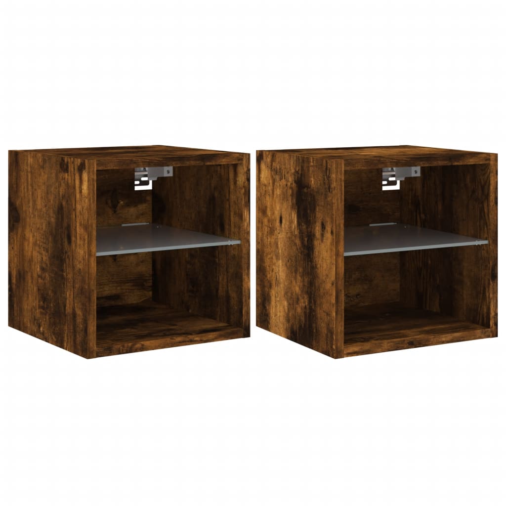 2 db füstös tölgy fali TV-szekrény LED-ekkel 30 x 28,5 x 30 cm