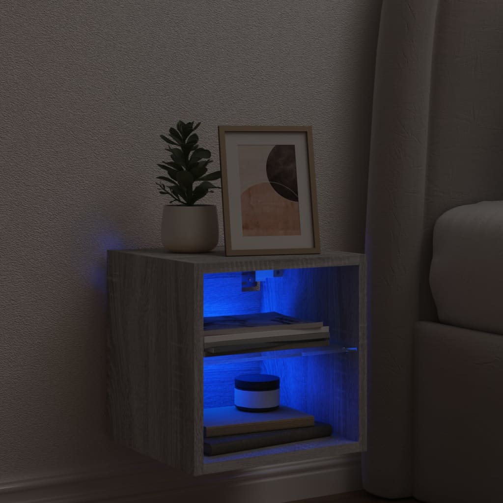 szürke sonoma színű fali TV-szekrény LED-ekkel 30x28,5x30 cm