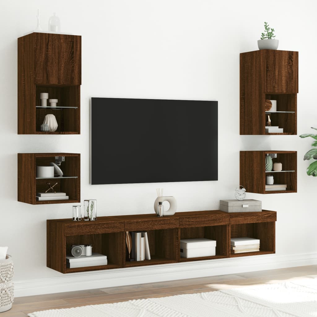 barna tölgy színű fali TV-szekrény LED-ekkel 30 x 28,5 x 30 cm