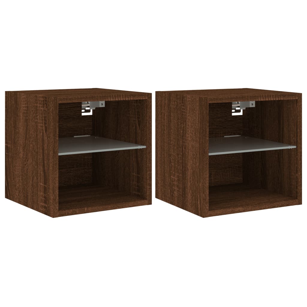2 db barna tölgyszínű fali TV-szekrény LED-del 30x28,5x30 cm