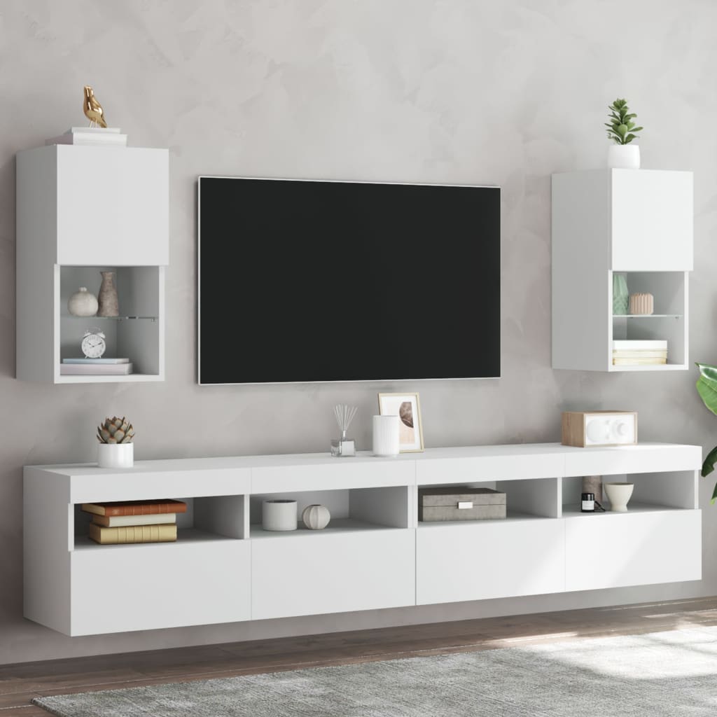 2 db fehér TV-szekrény LED-lámpákkal 30,5x30x60 cm