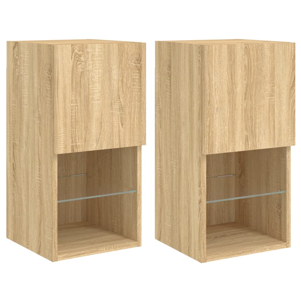 2 db sonoma tölgy színű TV-szekrény LED-lámpákkal 30,5x30x60 cm