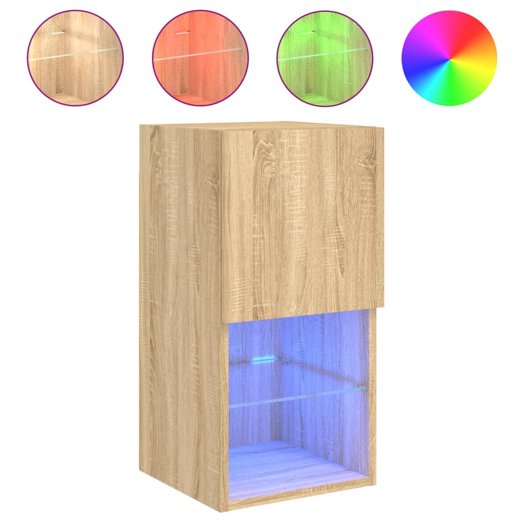 2 db sonoma tölgy színű TV-szekrény LED-lámpákkal 30,5x30x60 cm