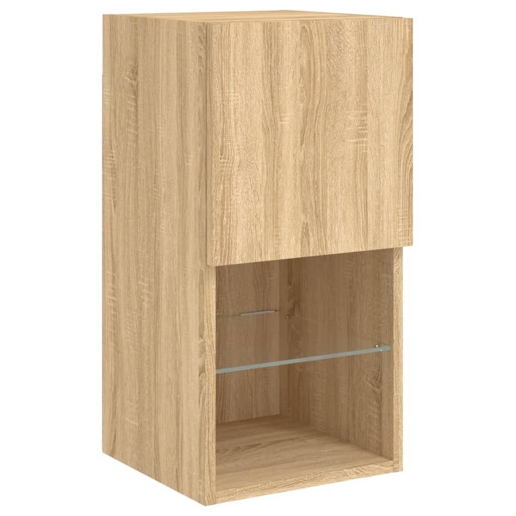 2 db sonoma tölgy színű TV-szekrény LED-lámpákkal 30,5x30x60 cm