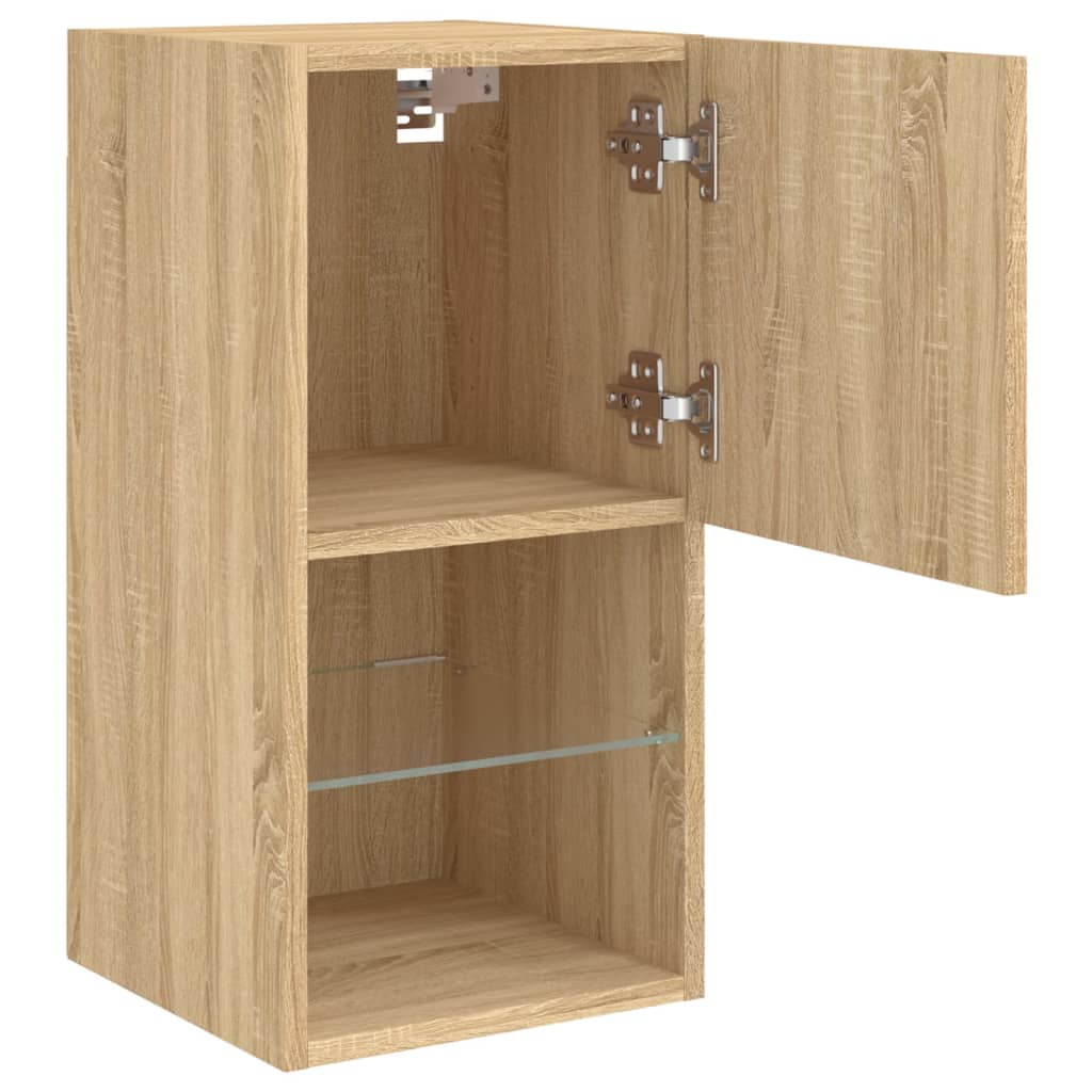 2 db sonoma tölgy színű TV-szekrény LED-lámpákkal 30,5x30x60 cm