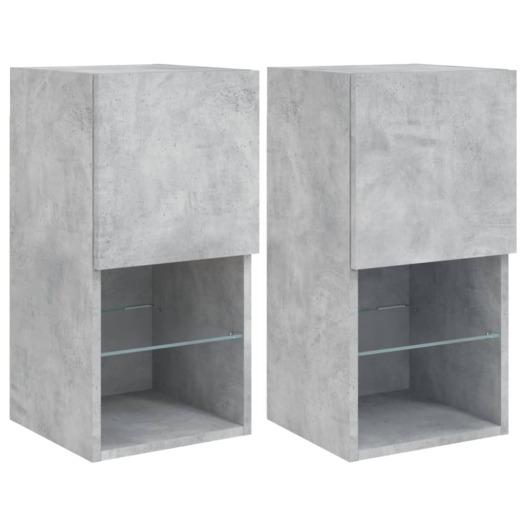 2 db betonszürke TV-szekrény LED-lámpákkal 30,5 x 35 x 40 cm