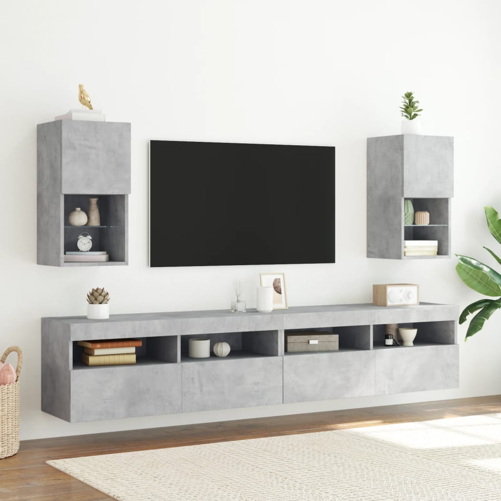 2 db betonszürke TV-szekrény LED-lámpákkal 30,5 x 35 x 40 cm