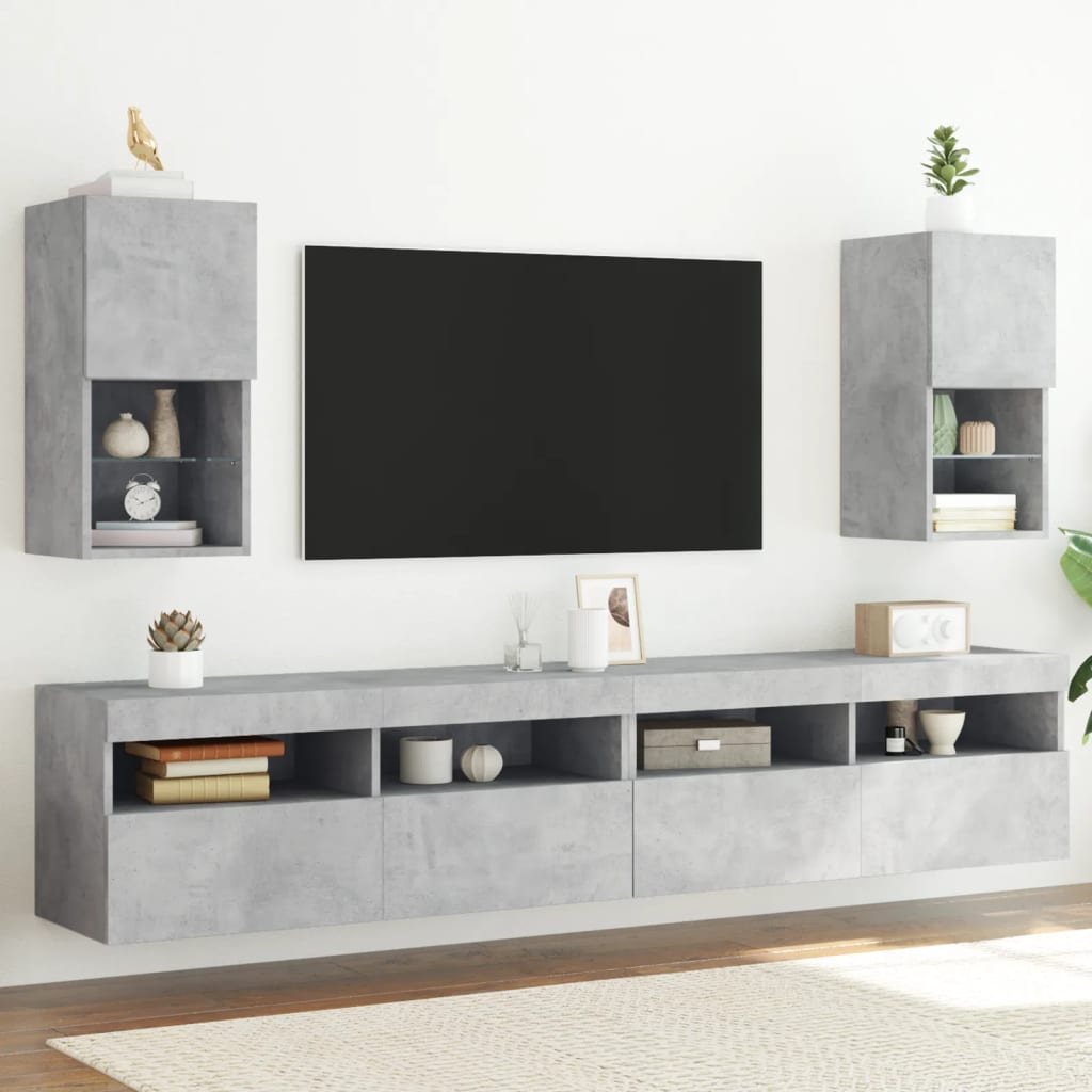 2 db betonszürke TV-szekrény LED-lámpákkal 30,5 x 35 x 40 cm