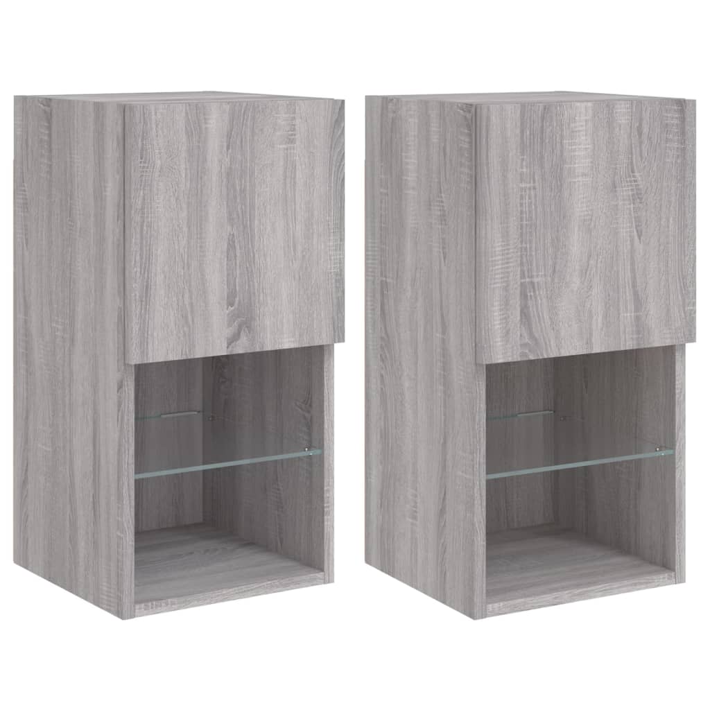 2 db szürke sonoma TV-szekrény LED lámpákkal 30,5x30x60 cm