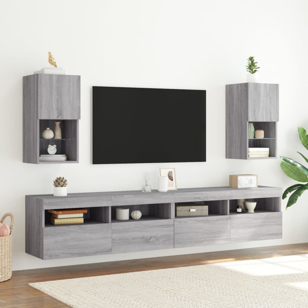 2 db szürke sonoma TV-szekrény LED lámpákkal 30,5x30x60 cm