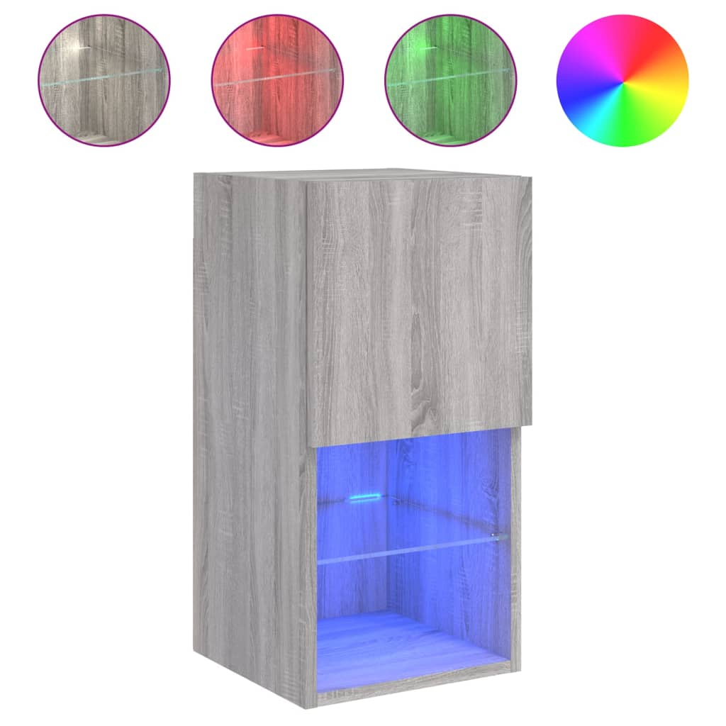 2 db szürke sonoma TV-szekrény LED lámpákkal 30,5x30x60 cm