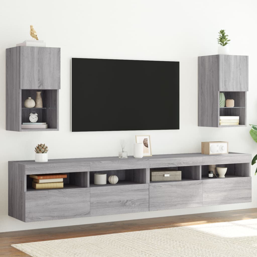 2 db szürke sonoma TV-szekrény LED lámpákkal 30,5x30x60 cm