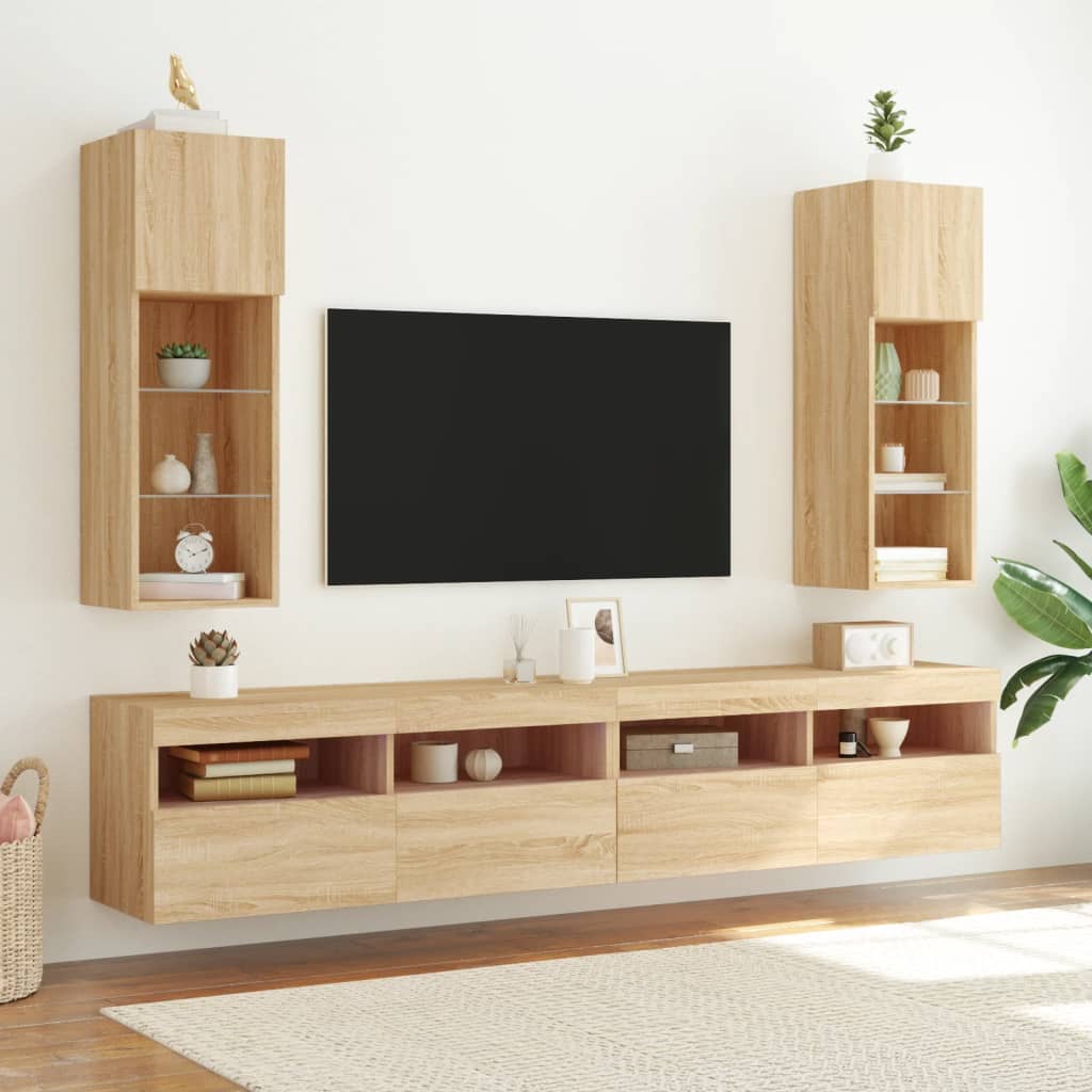 sonoma tölgy színű TV-szekrény LED-lámpákkal 30,5x30x90 cm