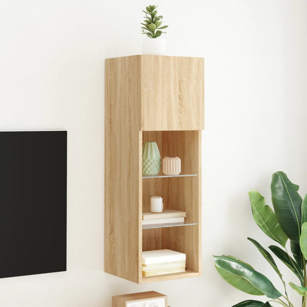 sonoma tölgy színű TV-szekrény LED-lámpákkal 30,5x30x90 cm