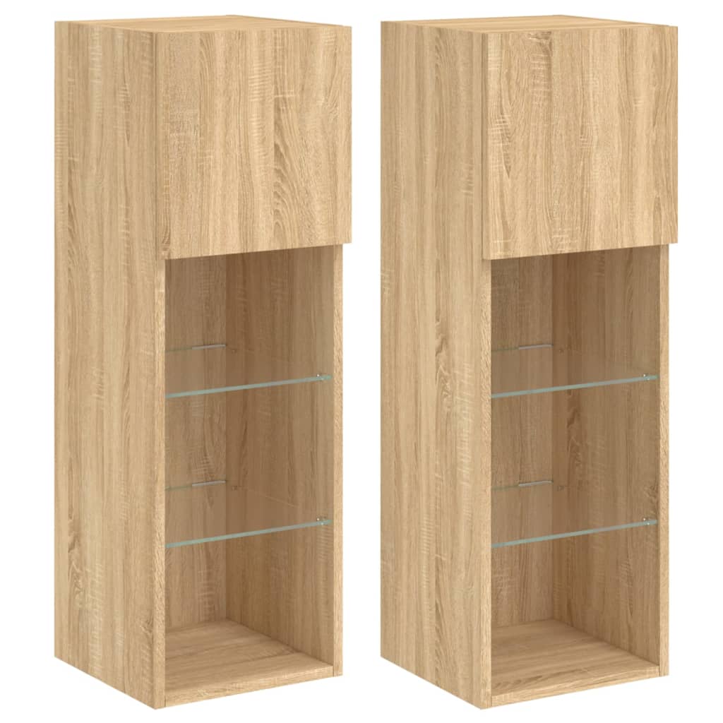 2 db sonoma tölgy színű TV-szekrény LED-ekkel 30,5x30x90 cm