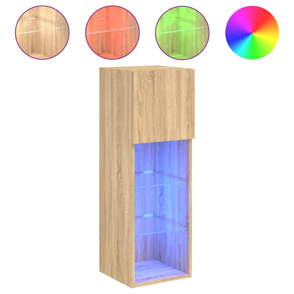 2 db sonoma tölgy színű TV-szekrény LED-ekkel 30,5x30x90 cm