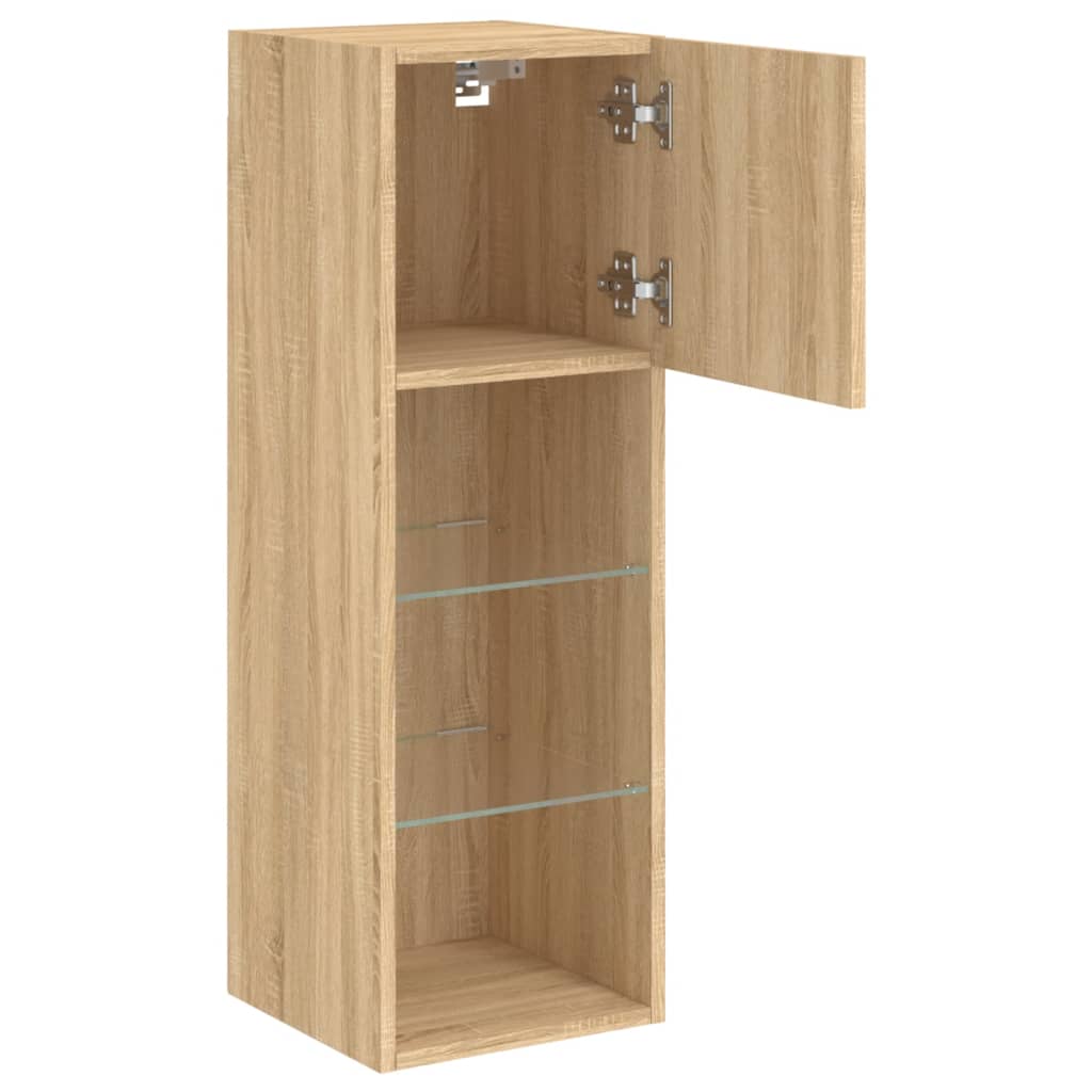 2 db sonoma tölgy színű TV-szekrény LED-ekkel 30,5x30x90 cm
