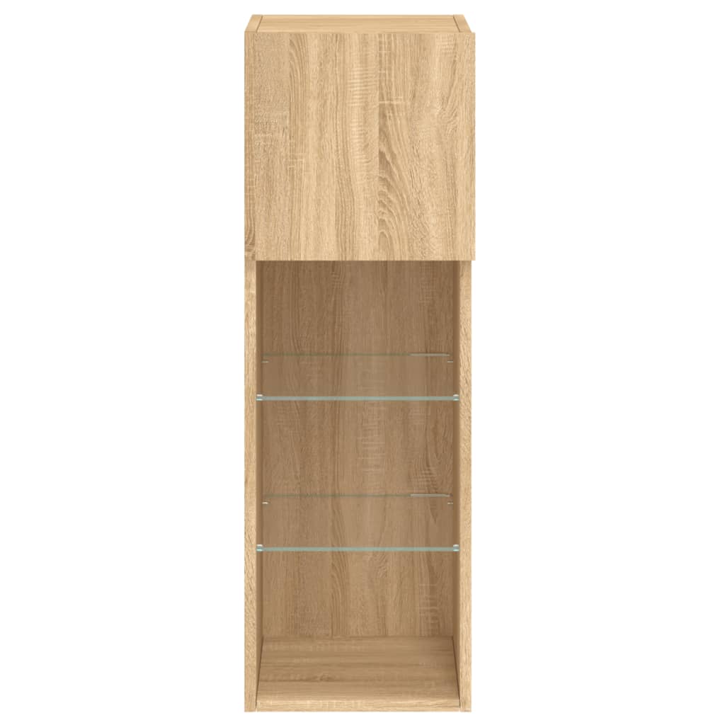 2 db sonoma tölgy színű TV-szekrény LED-ekkel 30,5x30x90 cm