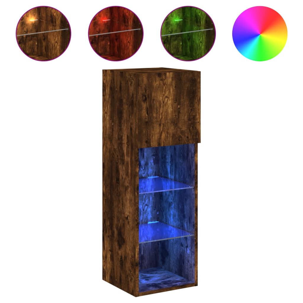 füstös tölgy színű TV-szekrény LED-világítással 30,5x30x90 cm