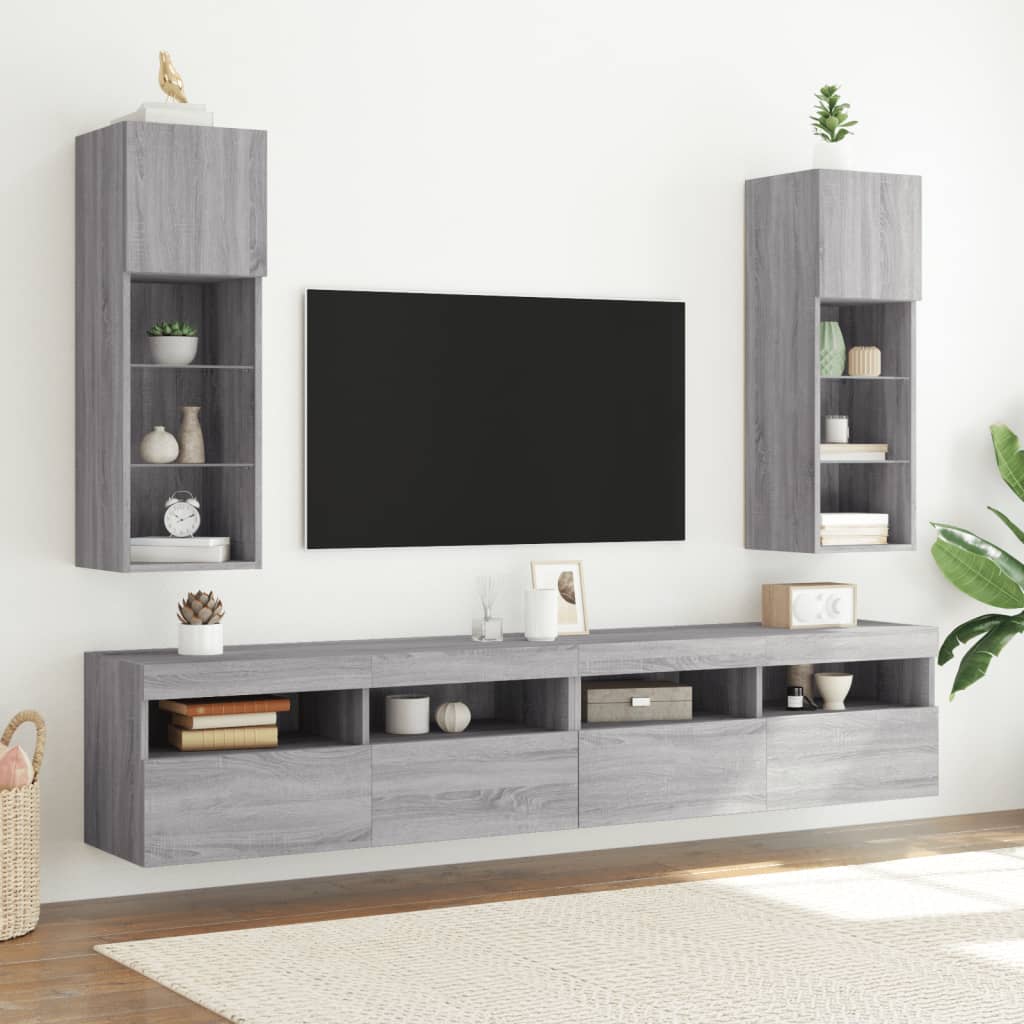 szürke sonoma színű TV-szekrény LED-lámpákkal 30,5x30x90 cm