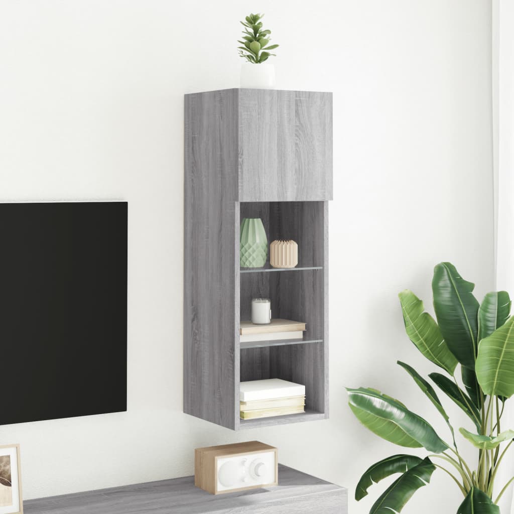 szürke sonoma színű TV-szekrény LED-lámpákkal 30,5x30x90 cm