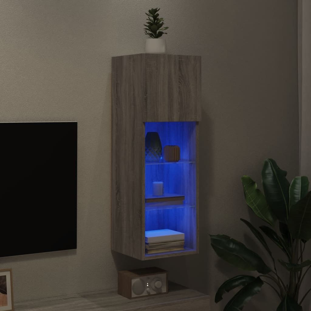 szürke sonoma színű TV-szekrény LED-lámpákkal 30,5x30x90 cm