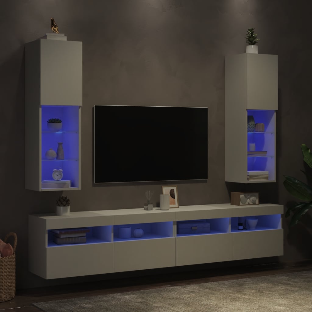 2 db fehér TV-szekrény LED-világítással 30,5 x 30 x 102 cm