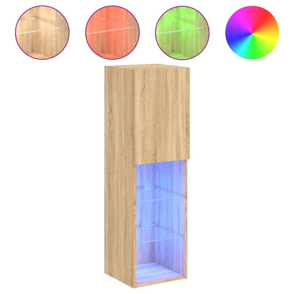 sonoma tölgy színű TV-szekrény LED-lámpákkal 30,5 x 30 x 102 cm