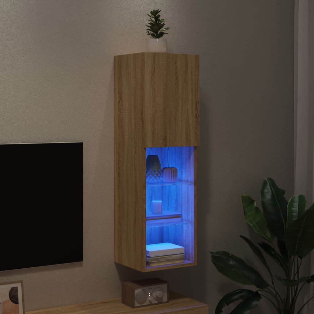 sonoma tölgy színű TV-szekrény LED-lámpákkal 30,5 x 30 x 102 cm