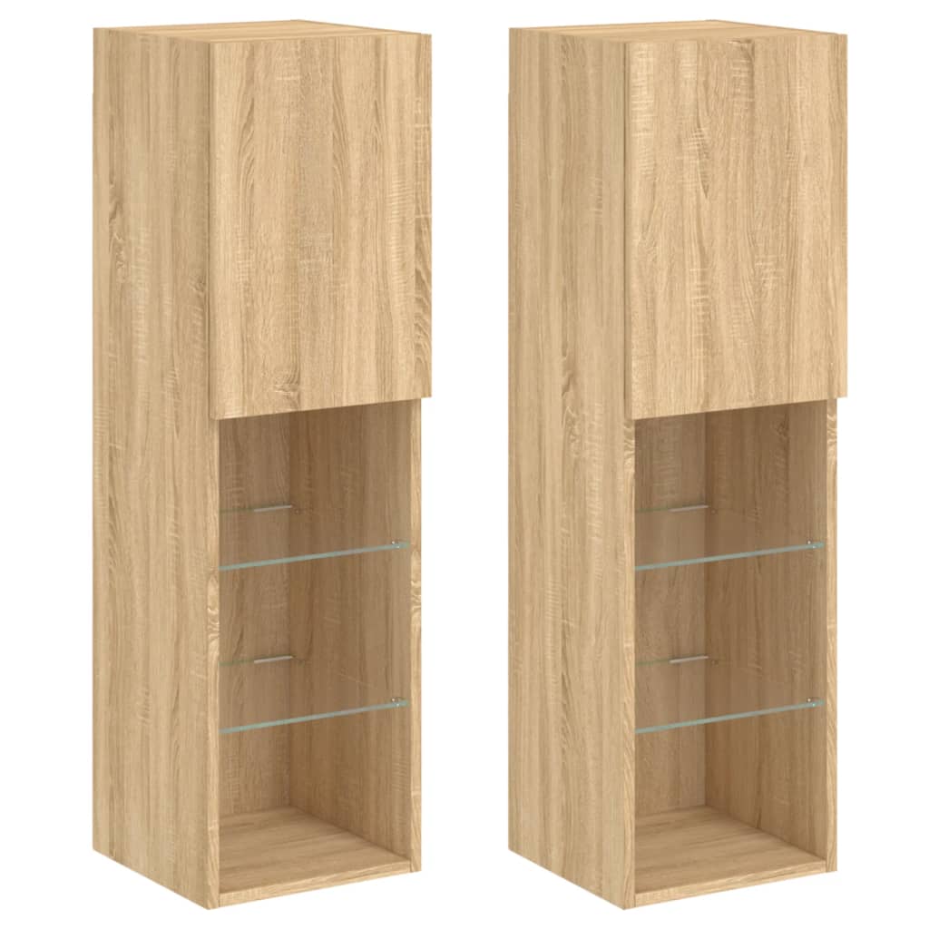 2 db sonoma tölgy színű TV-szekrény LED-ekkel 30,5x30x102 cm