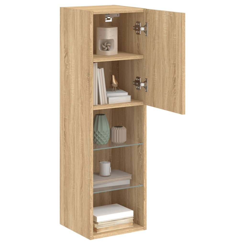 2 db sonoma tölgy színű TV-szekrény LED-ekkel 30,5x30x102 cm