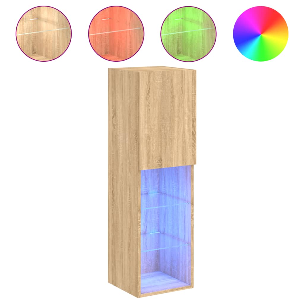 2 db sonoma tölgy színű TV-szekrény LED-ekkel 30,5x30x102 cm