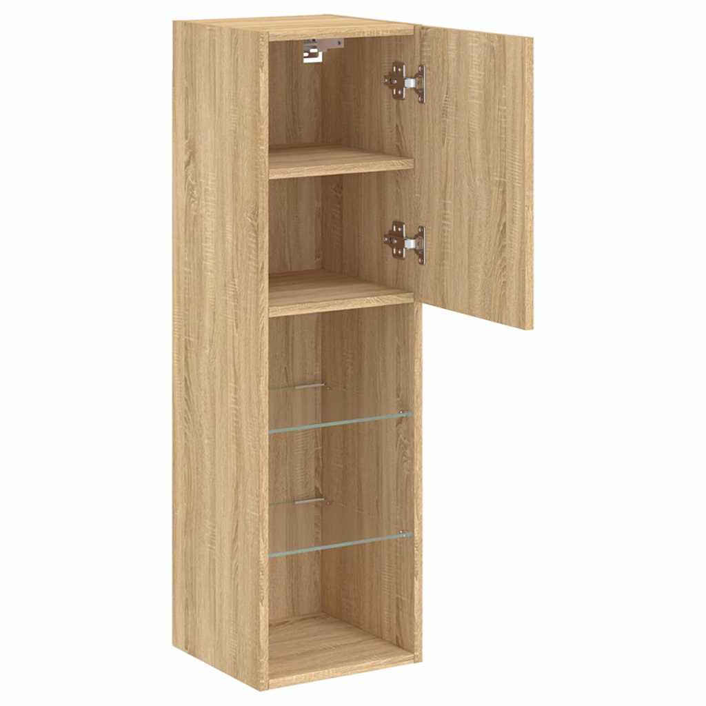 2 db sonoma tölgy színű TV-szekrény LED-ekkel 30,5x30x102 cm