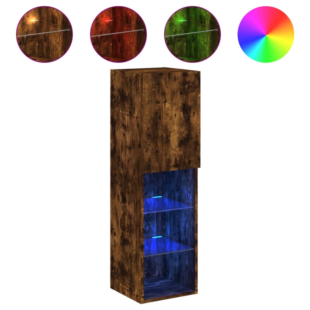füstös tölgy színű TV-szekrény LED-lámpákkal 30,5 x 30 x 102 cm