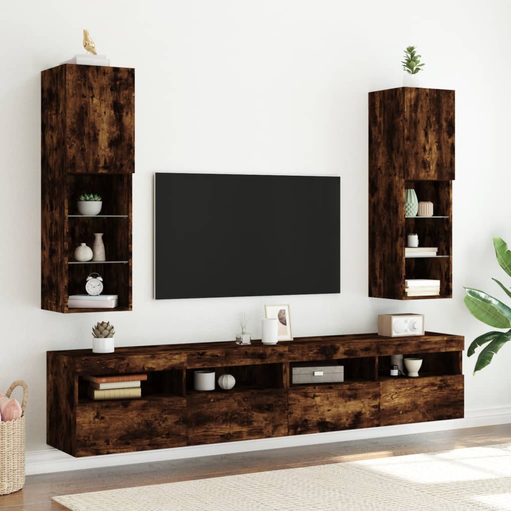 füstös tölgy színű TV-szekrény LED-lámpákkal 30,5 x 30 x 102 cm