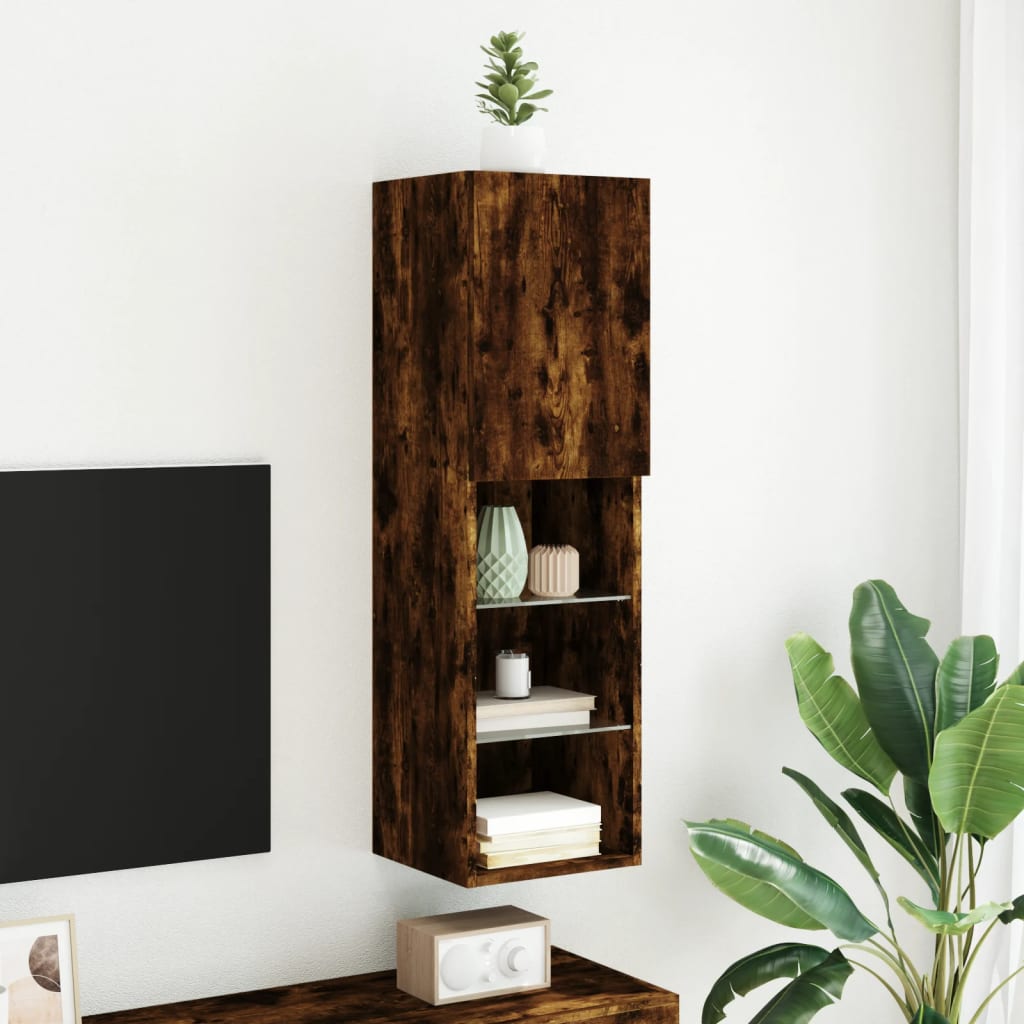 füstös tölgy színű TV-szekrény LED-lámpákkal 30,5 x 30 x 102 cm