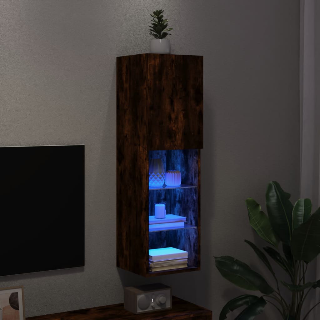 füstös tölgy színű TV-szekrény LED-lámpákkal 30,5 x 30 x 102 cm