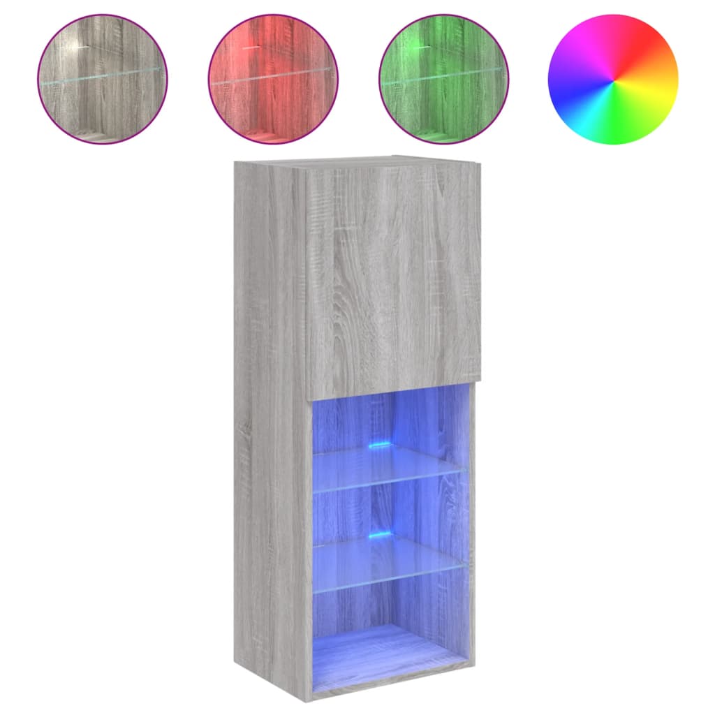 szürke sonoma színű TV-szekrény LED-lámpákkal 40,5x30x102 cm