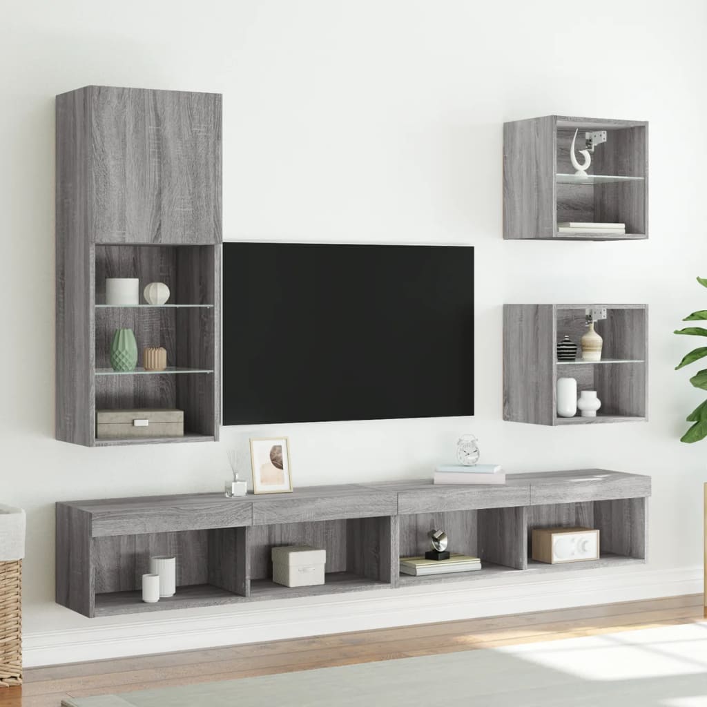 szürke sonoma színű TV-szekrény LED-lámpákkal 40,5x30x102 cm