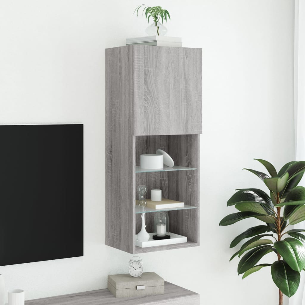 szürke sonoma színű TV-szekrény LED-lámpákkal 40,5x30x102 cm