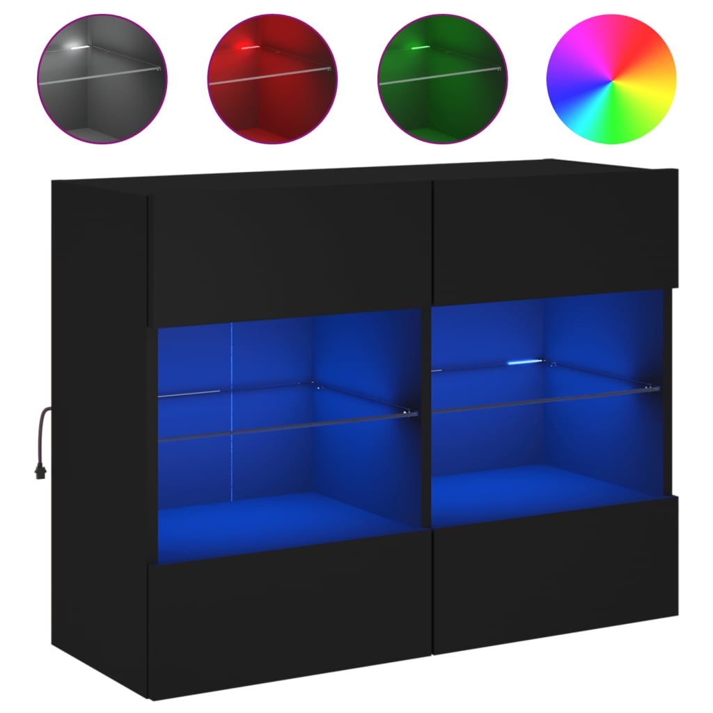fekete fali TV-szekrény LED-világítással 78,5x30x60,5 cm