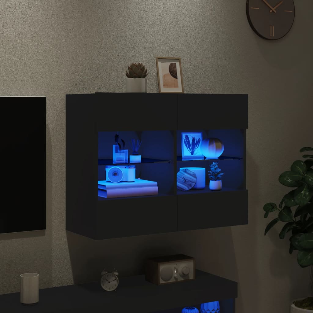 fekete fali TV-szekrény LED-világítással 78,5x30x60,5 cm