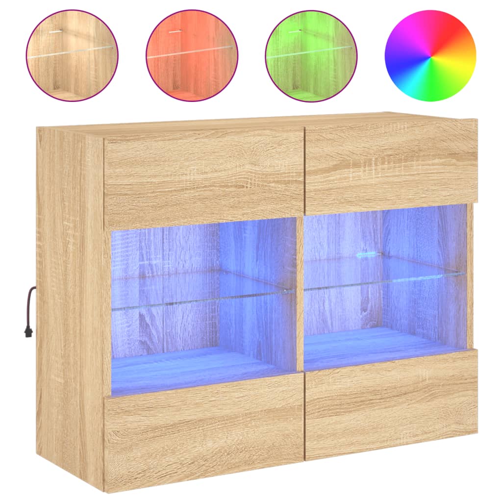 sonoma tölgy színű fali TV-szekrény LED-del 78,5 x 30 x 60,5 cm