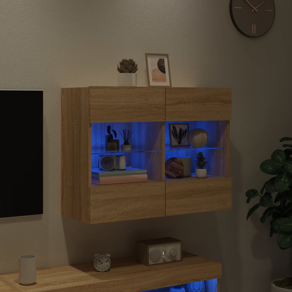 sonoma tölgy színű fali TV-szekrény LED-del 78,5 x 30 x 60,5 cm