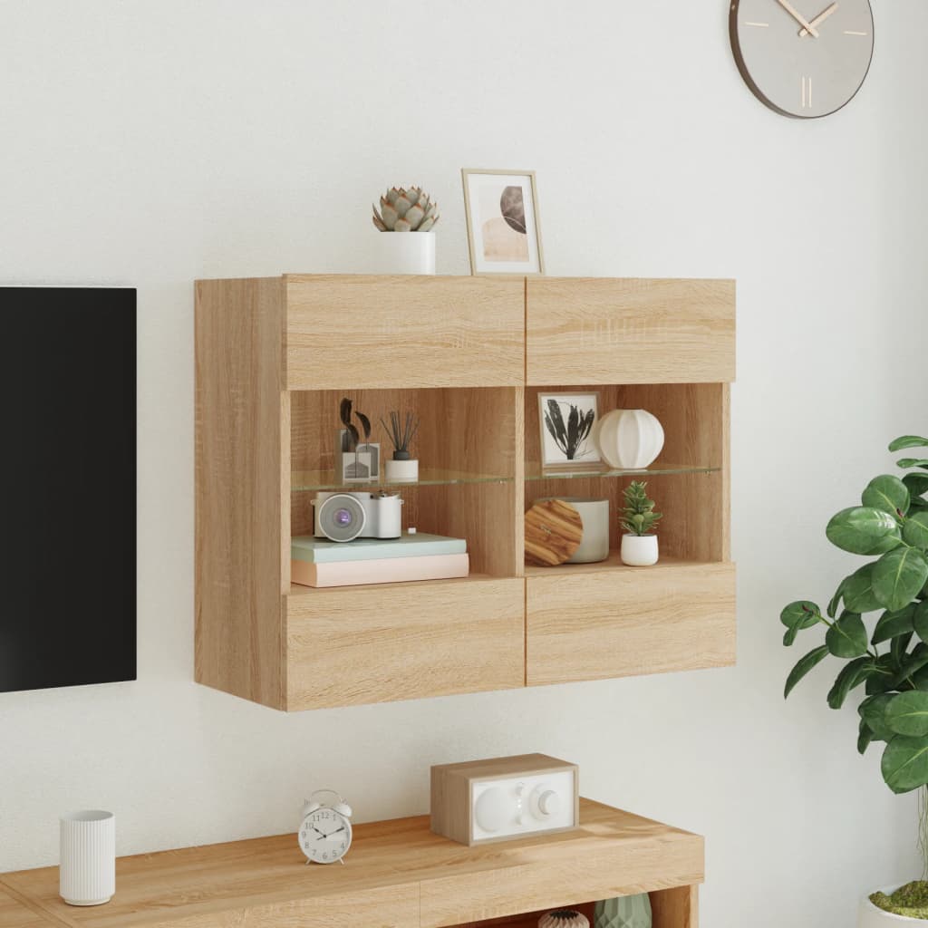 sonoma tölgy színű fali TV-szekrény LED-del 78,5 x 30 x 60,5 cm