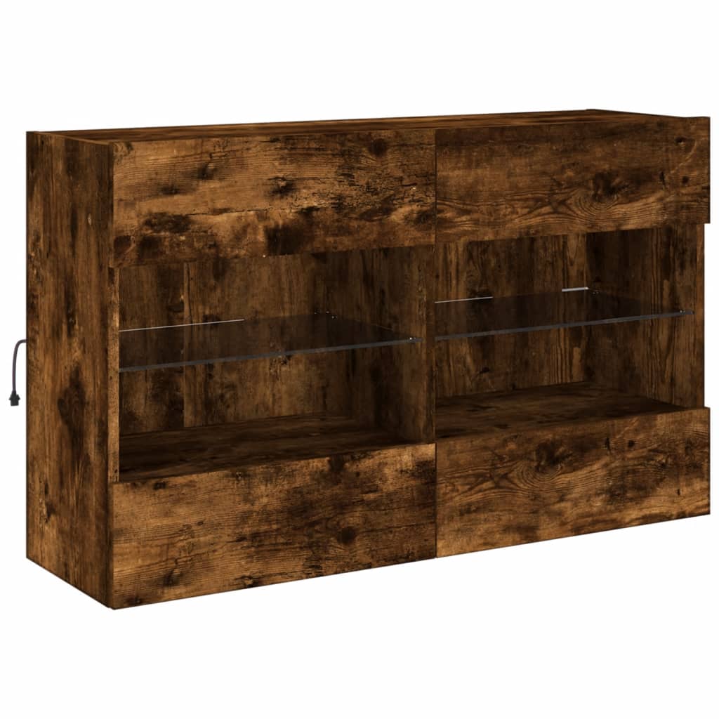 füstös tölgy színű fali TV-szekrény LED-ekkel 98,5x30x60,5 cm