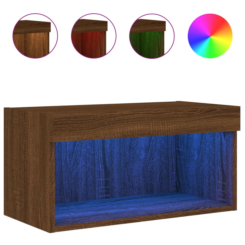 barna tölgy színű TV-szekrény LED-világítással 60 x 30 x 30 cm