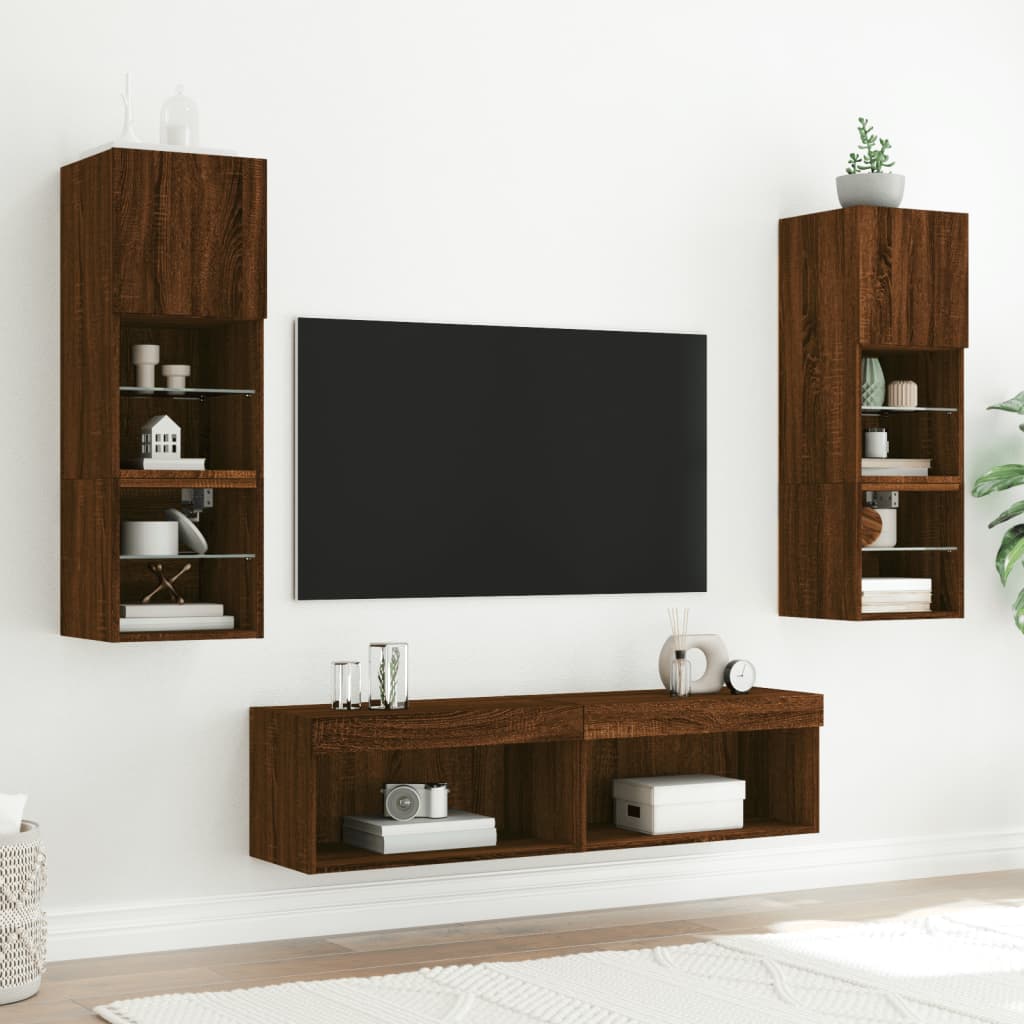 barna tölgy színű TV-szekrény LED-világítással 60 x 30 x 30 cm