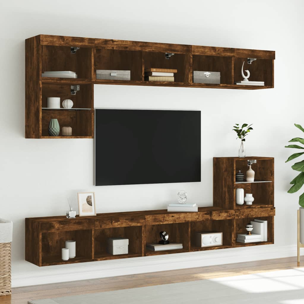 2 db füstös tölgy színű TV-szekrény LED-ekkel 80 x 30 x 30 cm